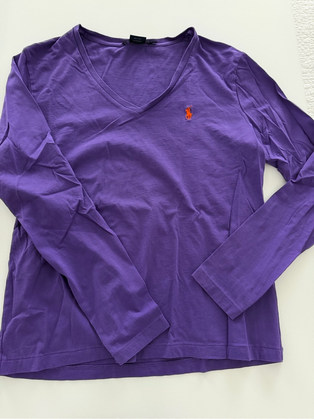 Polo by Ralph Lauren Purple V-Neck Long Sleeve Top with Orange Pony